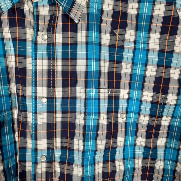 Wrangler Pearl Snap Blue Plaid Western Shirt Men's 2XL Long Sleeve Rodeo XXL - Picture 2 of 6